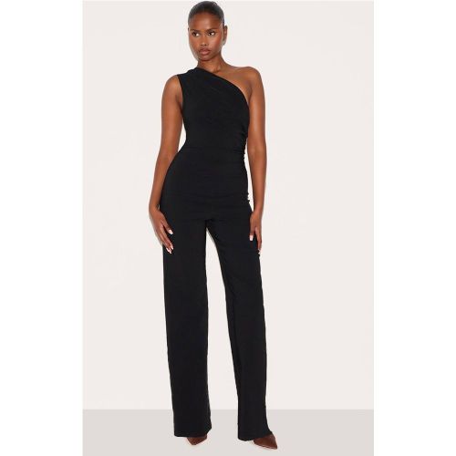 Black Combinaison Évasée Froncée À Une Épaule En Tissu Extensible | Taille 42 - PrettyLittleThing - Modalova