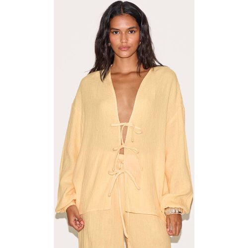 Lemon Ensemble Chemise En Gaze Texturée À Nouer Sur Le Devant | Taille 32 - PrettyLittleThing - Modalova
