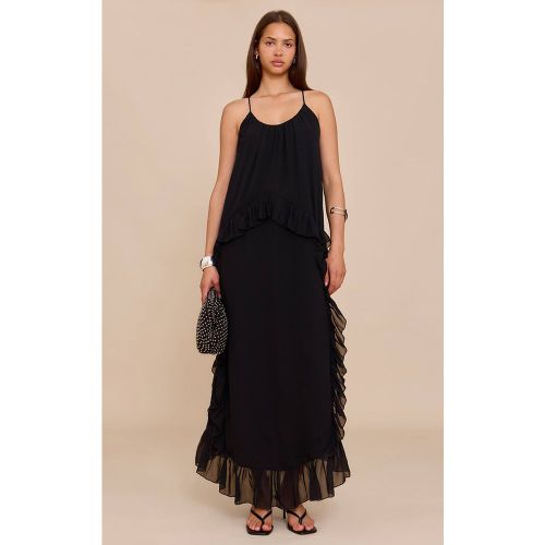 Black Robe Longue Caraco En Mousseline À Volants | Taille 32 - PrettyLittleThing - Modalova