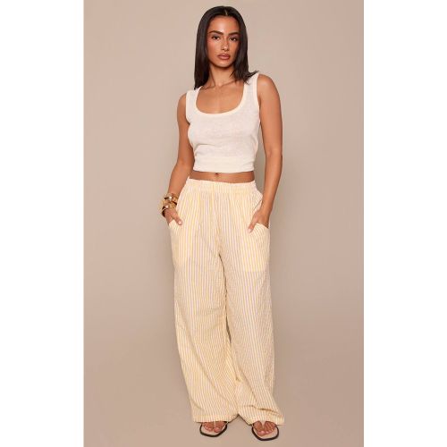 Lemon Pantalon Petite Taille Élastiquée Aspect Lin À Rayures | Taille 32 - PrettyLittleThing - Modalova