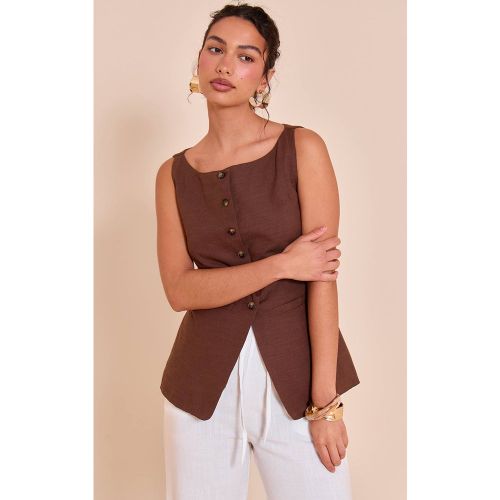 Gilet Long Sans Manches À Encolure Carrée Aspect Lin | Taille 34 - PrettyLittleThing - Modalova