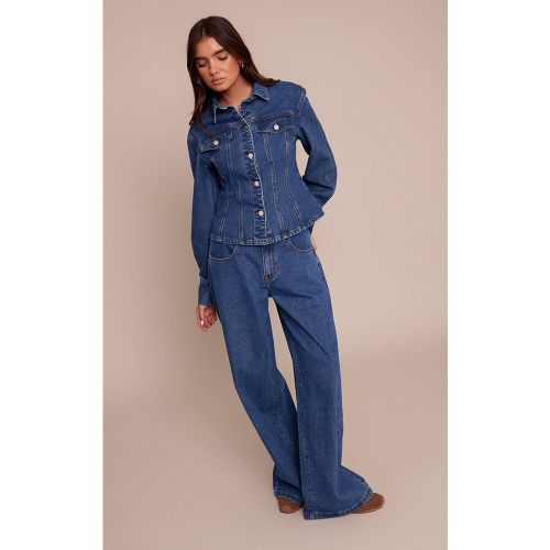 Dark Blue Jean Large Taille Mi-haute | Taille 32 - PrettyLittleThing - Modalova