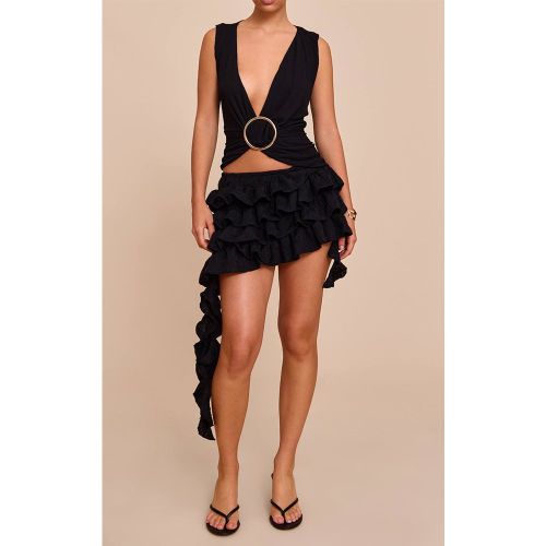 Black Mini Jupe Rara Étagée Texturée | Taille 42 - PrettyLittleThing - Modalova