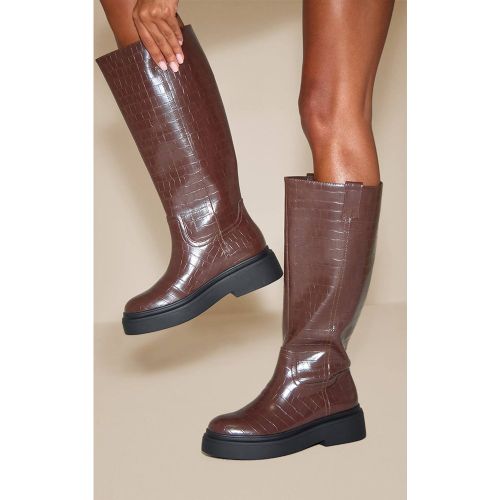 Botte Montante Droite À Talon Épais Effet Croco | Taille 41 - PrettyLittleThing - Modalova