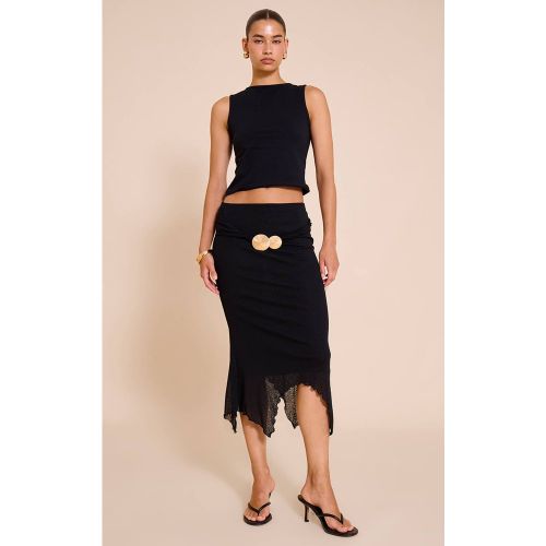 Black Jupe Mi-longue Avec Détails En Mesh Dévoré Et Finitions Contrastées | Taille 36 - PrettyLittleThing - Modalova