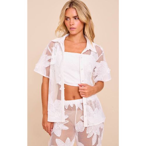 White Ensemble Chemise À Fleurs Appliquées Petite | Taille 36 - PrettyLittleThing - Modalova