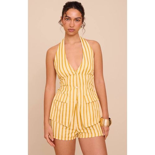 Lemon Combinaison-short Cintrée À Rayures Fines Avec Haut Cache-cœur Et Col Licou | Taille 36 - PrettyLittleThing - Modalova