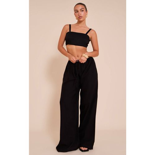 Black Pantalon Large Texturé À Cordon De Serrage | Taille 42 - PrettyLittleThing - Modalova