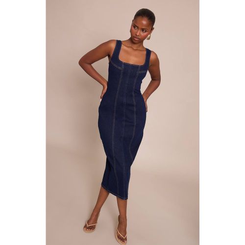 Robe Maxi En Denim Ajustée Avec Détails De Coutures | Taille 32 - PrettyLittleThing - Modalova