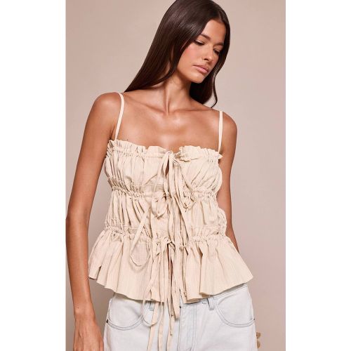 Almond Top Caraco Texturé À Volants Avec Bretelles Et Liens À Nouer Devant | Taille 34 - PrettyLittleThing - Modalova