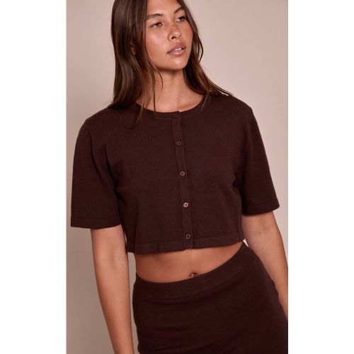 Haut En Maille Fine À Manches Courtes Avec Boutonnage Sur Le Devant | Taille XS - PrettyLittleThing - Modalova