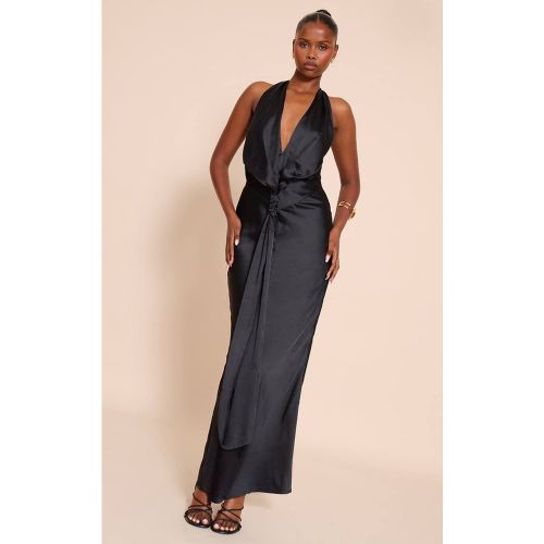 Black Robe Longue En Satin Avec Détail Nœud | Taille 42 - PrettyLittleThing - Modalova