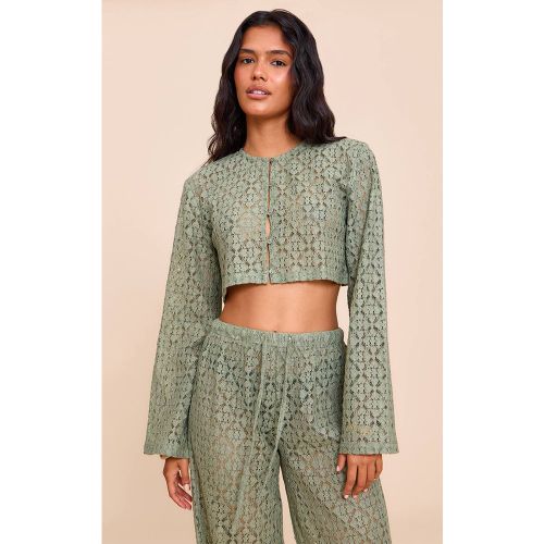Khaki Top Court En Dentelle Avec Détail Bouton | Taille 34 - PrettyLittleThing - Modalova