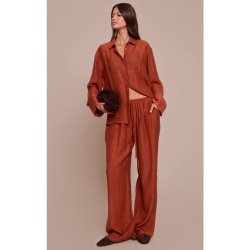 Burnt Orange Pantalon Droit Ample À Texture | Taille 32 - PrettyLittleThing - Modalova