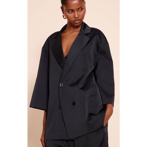 Black Blazer Oversize En Satin Ajusté | Taille 32 - PrettyLittleThing - Modalova