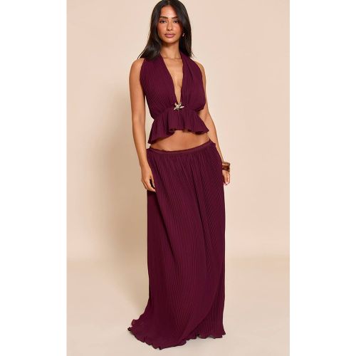 Wine Jupe Longue Plissée Ajustée À La Taille Petite | Taille 36 - PrettyLittleThing - Modalova