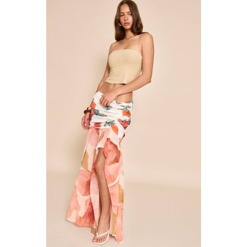 Cream Jupe Longue Imprimée À Taille Basse | Taille 42 - PrettyLittleThing - Modalova