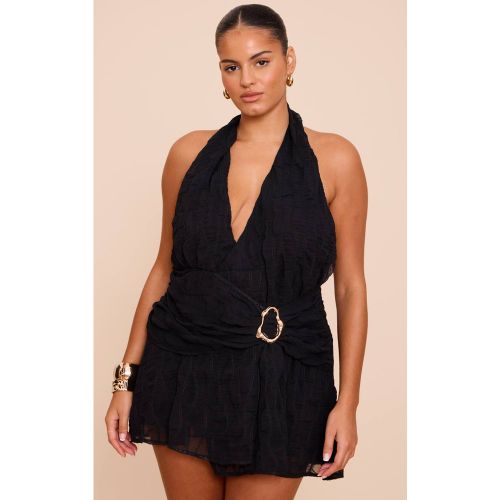 Black Robe Droite Grande Taille Texturée Col V Avec Ceinture | Taille 44 - PrettyLittleThing - Modalova