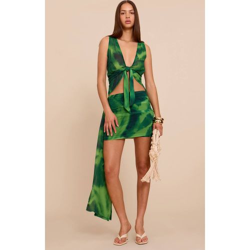 Green Mini-jupe Drapée En Mousseline Imprimée | Taille 32 - PrettyLittleThing - Modalova