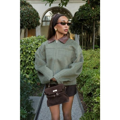 Olive Veste Zippée À Col En Synthétiquecuir | Taille Medium - PrettyLittleThing - Modalova