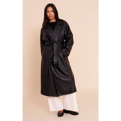 Black Trench Coat Long En Synthétique | Taille XS - PrettyLittleThing - Modalova