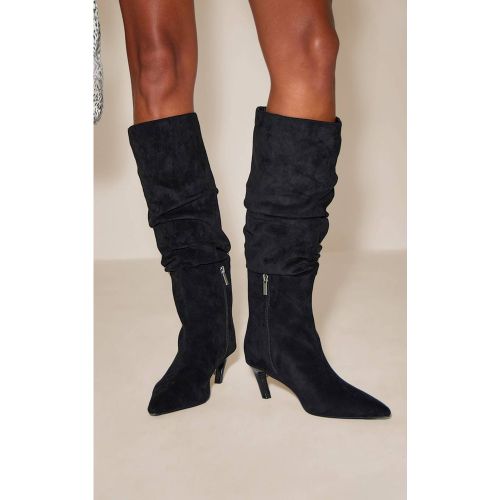 Black Botte Haute Plissée À Talon En Synthétique | Taille 36 - PrettyLittleThing - Modalova