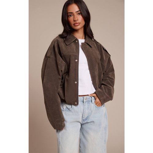 Khaki Veste Zippée Oversize En Synthétique Petite | Taille Large - PrettyLittleThing - Modalova