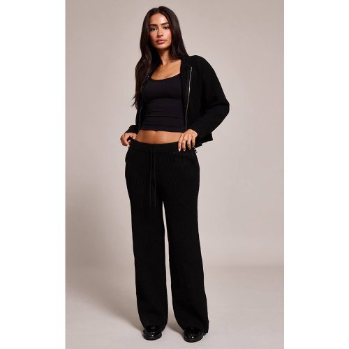 Black Pantalon Petite En Maille Côtelée Brossée Avec Cordon De Serrage | Taille Small - PrettyLittleThing - Modalova