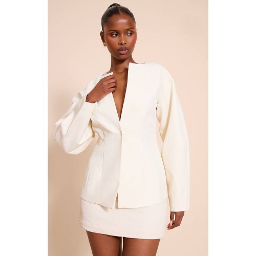 Cream Blazer Taille Cintrée À Manches Cocon | Taille 42 - PrettyLittleThing - Modalova