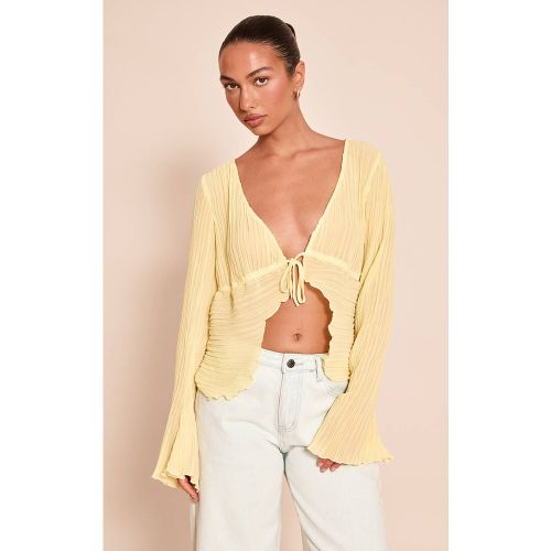 Lemon Chemisier En Plissé Transparent Avec Nœud Devant Et Manches Évasées | Taille 36 - PrettyLittleThing - Modalova