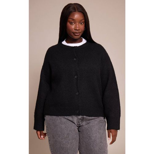Black Gilet Grande Taille Col Rond À Détails Oversize Et Maille Brossée | Taille 3XL - PrettyLittleThing - Modalova