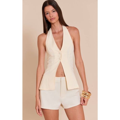 Cream Top Long Col Licou Effet Peau De Pêche | Taille 42 - PrettyLittleThing - Modalova