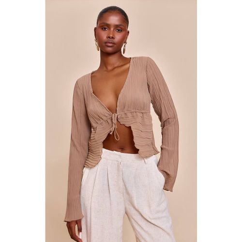 Mushroom Chemisier En Plissé Transparent Avec Nœud Devant Et Manches Évasées | Taille 32 - PrettyLittleThing - Modalova