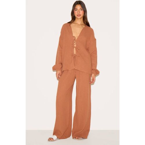 Chesnut Pantalon Large À Texture Gaze De Coton | Taille 34 - PrettyLittleThing - Modalova