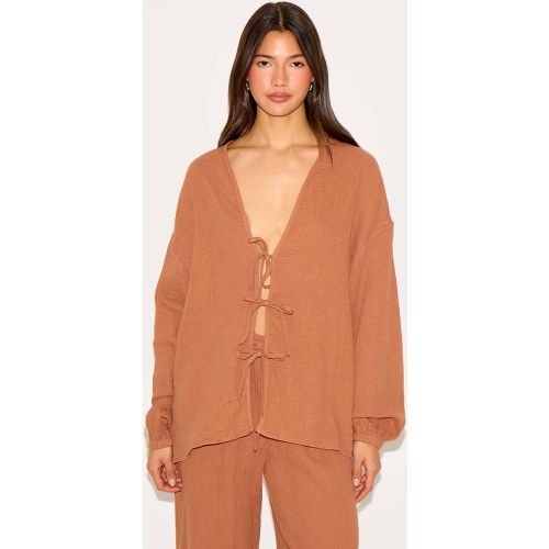 Chesnut Chemise Texturée Effet Gaze À Nouer Devant | Taille 32 - PrettyLittleThing - Modalova