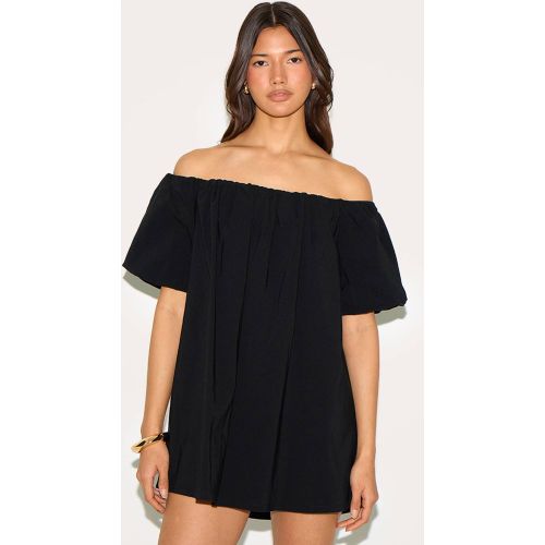 Black Robe Droite Bardot À Manches Bouffantes | Taille 32 - PrettyLittleThing - Modalova