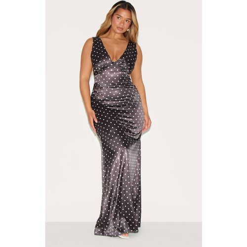 Robe Longue Shape À Pois En Satin Avec Décolleté Plongeant | Taille 36 - PrettyLittleThing - Modalova