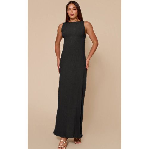 Black Robe Maxi Texturée À Encolure Bateau Et Dos Échancré Pour Grande Taille | Taille 32 - PrettyLittleThing - Modalova