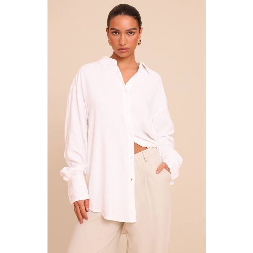 White Chemise Oversize Ample Effet Lin | Taille 36 - PrettyLittleThing - Modalova
