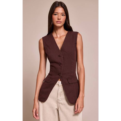 Gilet Long En Jean Ajusté De Style Tailleur | Taille 32 - PrettyLittleThing - Modalova