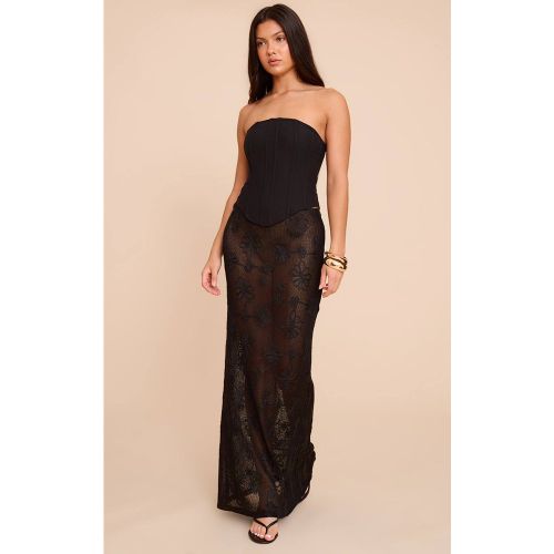 Black Jupe Longue Transparente Beige À Détail Fleuri | Taille 32 - PrettyLittleThing - Modalova