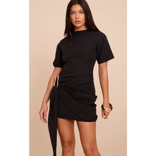 Black Robe Courte Portefeuille Avec Finitions Tissées | Taille 42 - PrettyLittleThing - Modalova