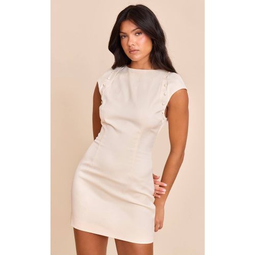 Pale Yellow Robe Mini À Manches Courtes En Tissu Tissé Avec Détail De Boutons | Taille 42 - PrettyLittleThing - Modalova