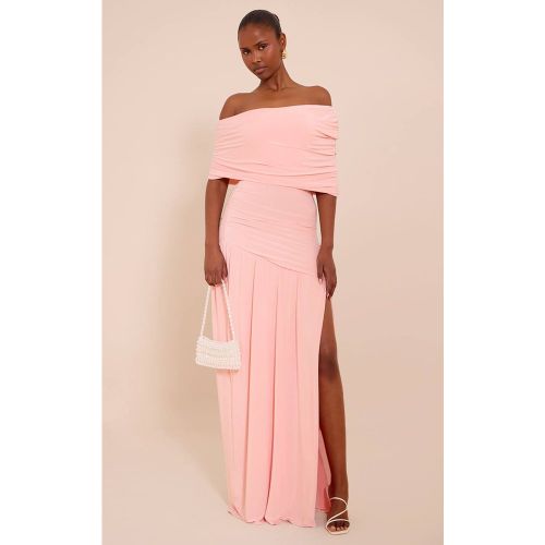 Blush Robe Longue Froncée À Double Couche Slinky Bardot Asymétrique | Taille 42 - PrettyLittleThing - Modalova