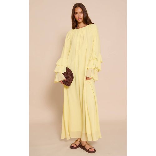Lemon Robe Longue En Mousseline Avec Détail De Manches À Volants | Taille 32 - PrettyLittleThing - Modalova