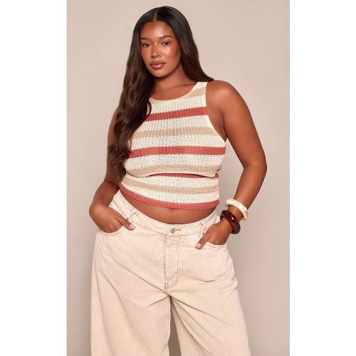 Multi Haut Sans Manches Grande Taille À Rayures Texturées Col Bateau Et Manches Évasées | Taille 44 - PrettyLittleThing - Modalova