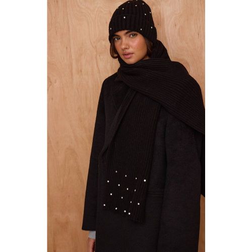 Black Écharpe Côtelée À Strass - PrettyLittleThing - Modalova