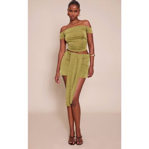 Olive Ensemble Jupe Courte Drapée Portefeuille Et Haut Texturé Assorti | Taille 42 - PrettyLittleThing - Modalova