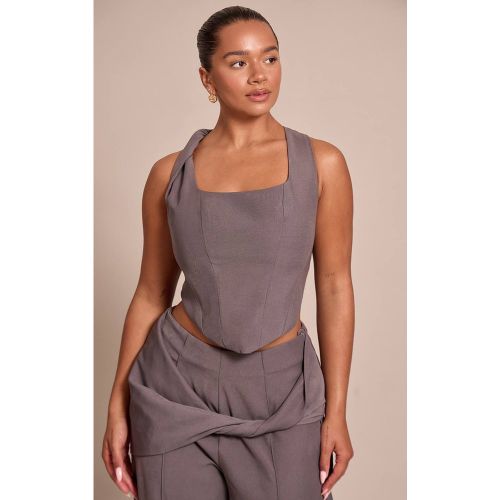 Charcoal Top Corset Ajusté À Épaules Torsadées Shape | Taille 36 - PrettyLittleThing - Modalova