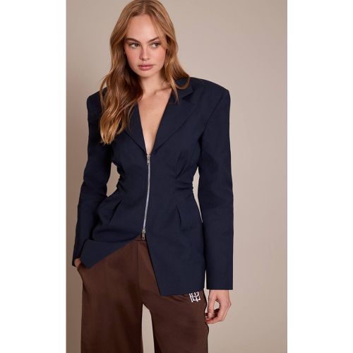Navy Blazer Cintré À Double Zip | Taille 42 - PrettyLittleThing - Modalova